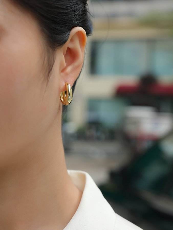 Gold Huggie Hoop Earrings with Moissanite Stud