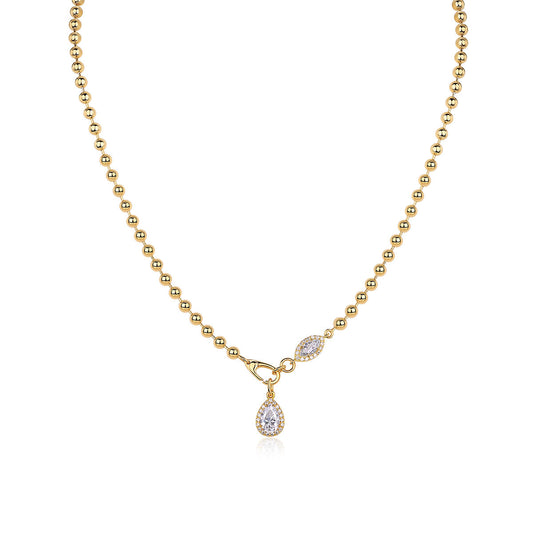 Gold Ball Chain Teardrop Moissanite Necklace