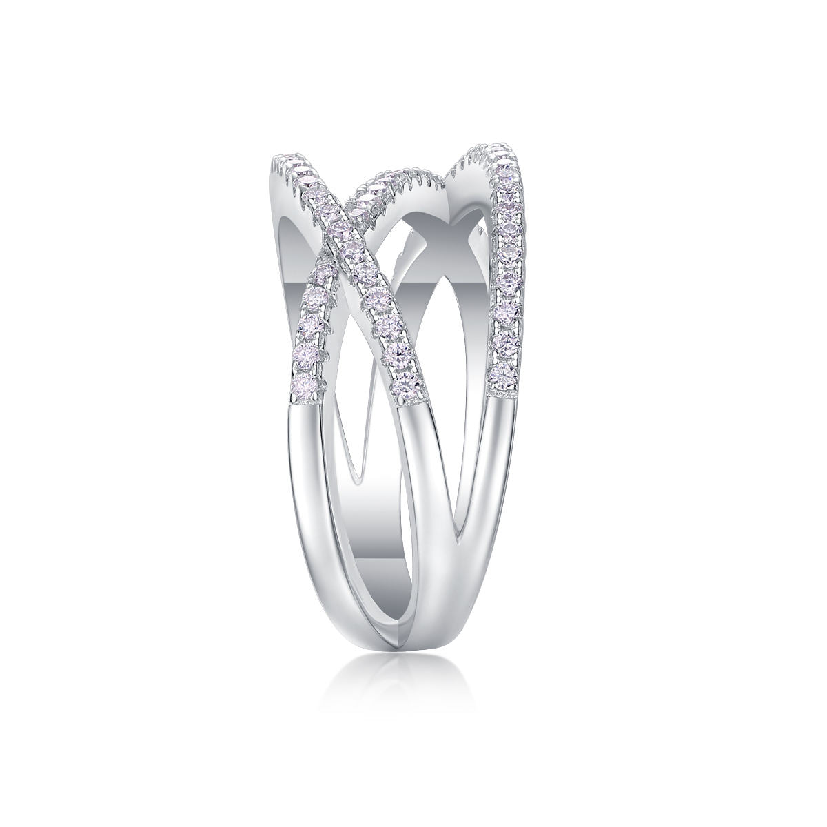 White Gold Crisscross Pavé Moissanite Ring