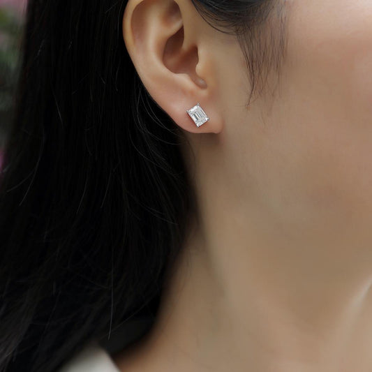 White Gold Baguette Moissanite Studs