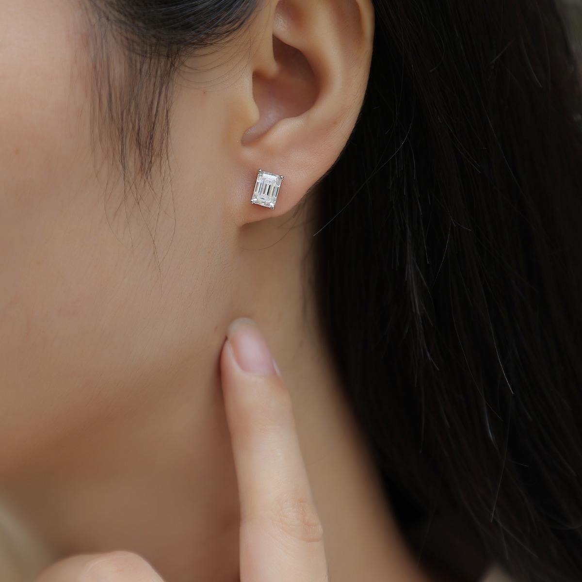 White Gold Baguette Moissanite Studs