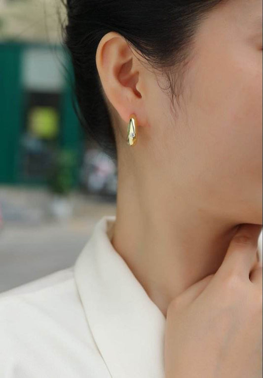 Gold Huggie Hoop Earrings with Moissanite Stud