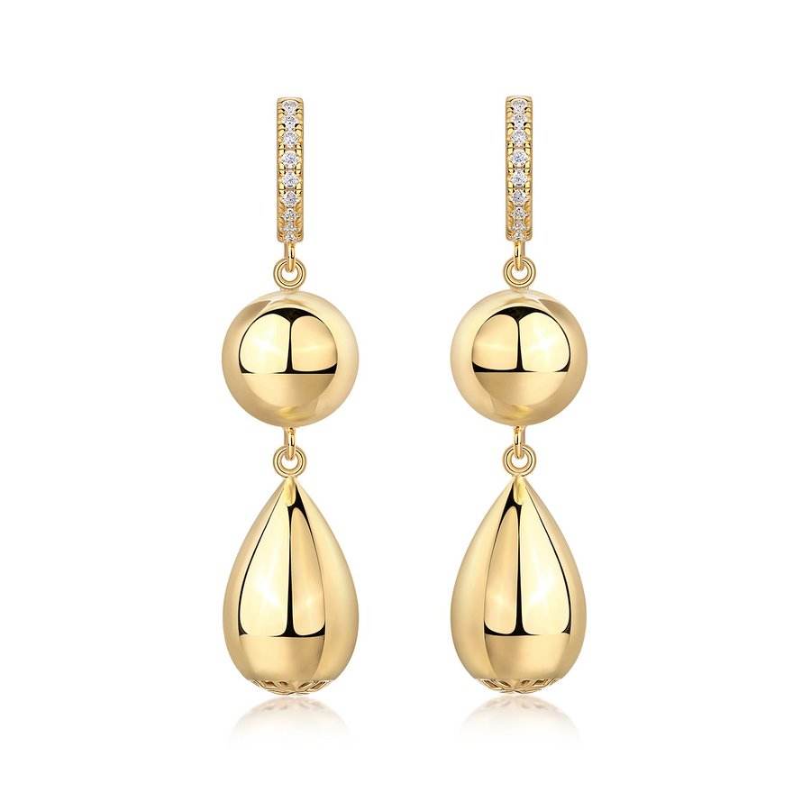 Gold Teardrop & Ball Dangle Moissanite Earrings