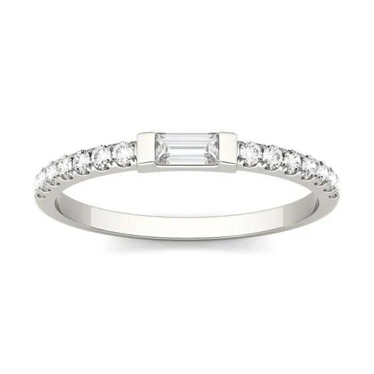 18k White Gold Eternity Band with Emerald Moissanite