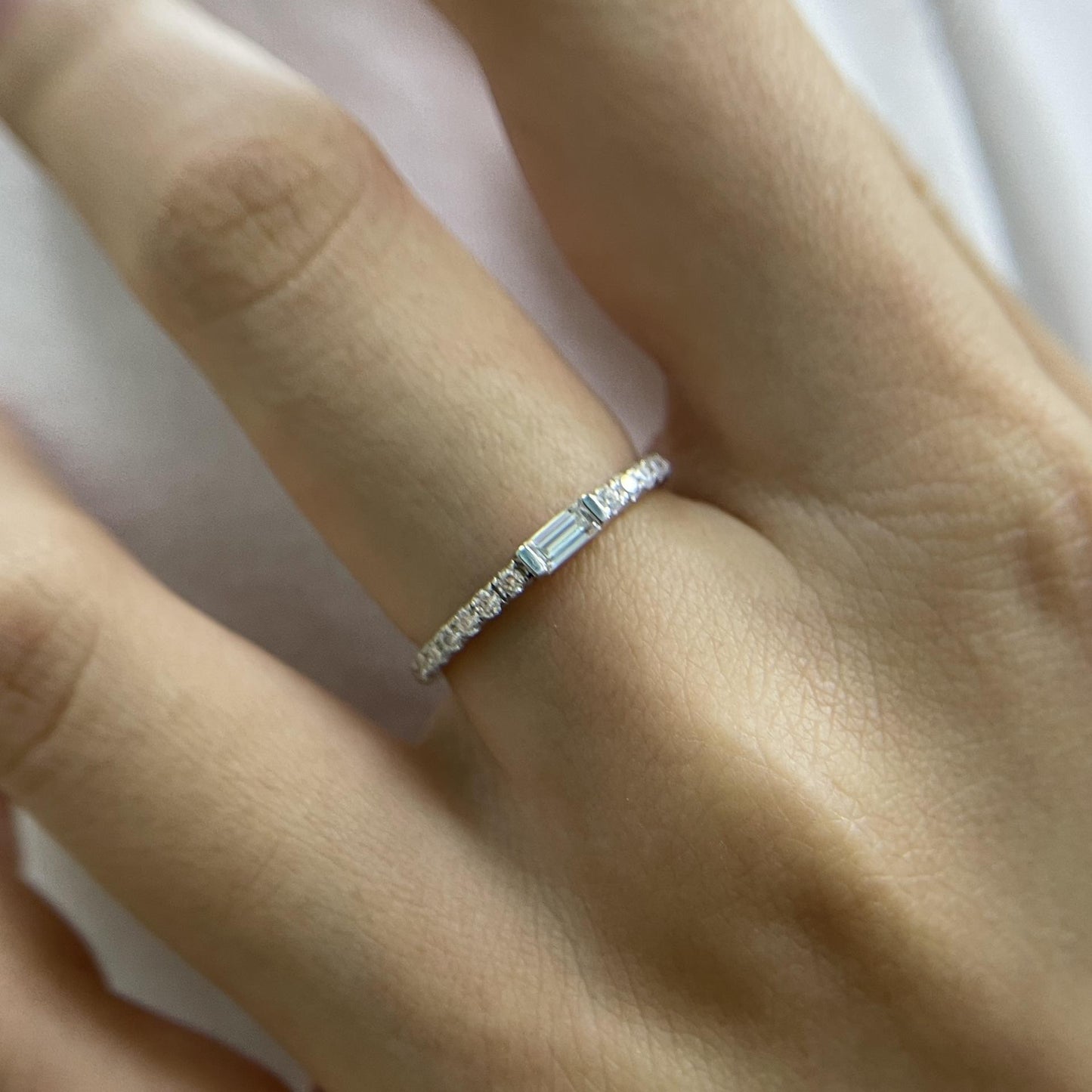 18k White Gold Eternity Band with Emerald Moissanite