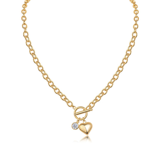 Gold Moissanite Heart Toggle Necklace