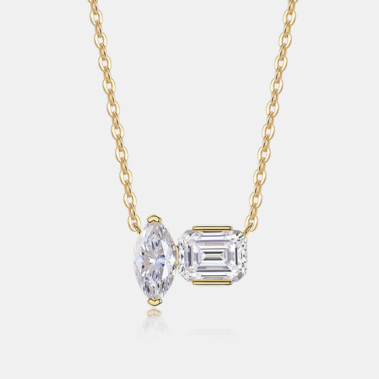 Gold Marquise & Emerald-Cut Moissanite Duo Necklace
