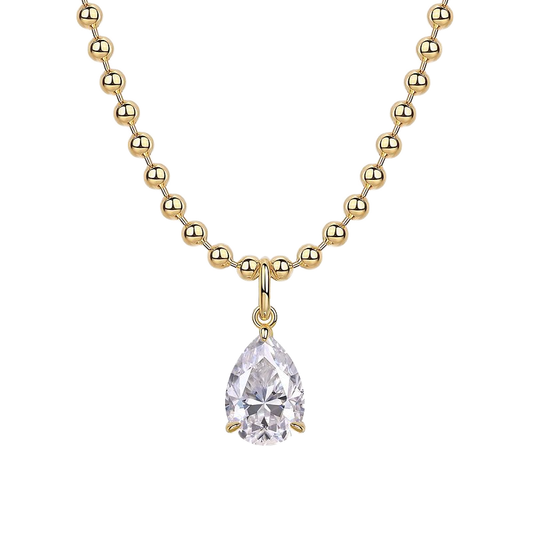 Gold Ball Chain Solitaire Drop Moissanite Necklace