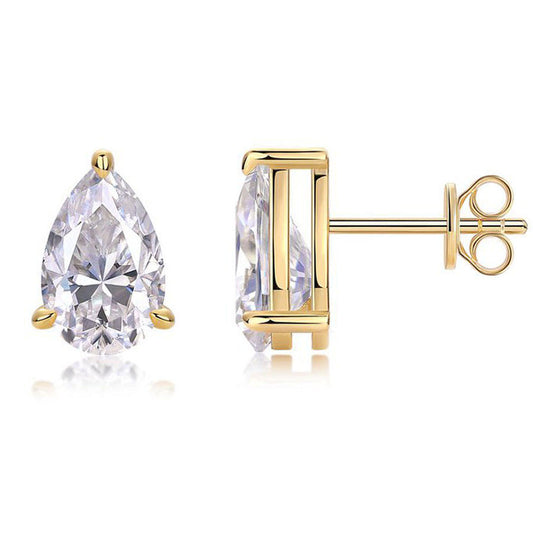 Gold Pear Shape Moissanite Studs