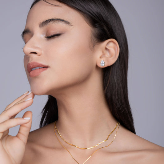 Gold Pear Shape Moissanite Studs