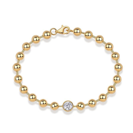 Gold Ball Chain Solitaire Moissanite Bracelet