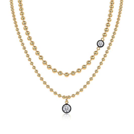 Gold Ball Chain Necklace with Round Moissanite Pendants