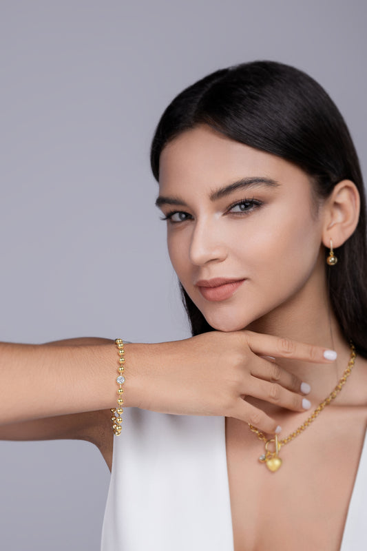 Gold Ball Chain Solitaire Moissanite Bracelet