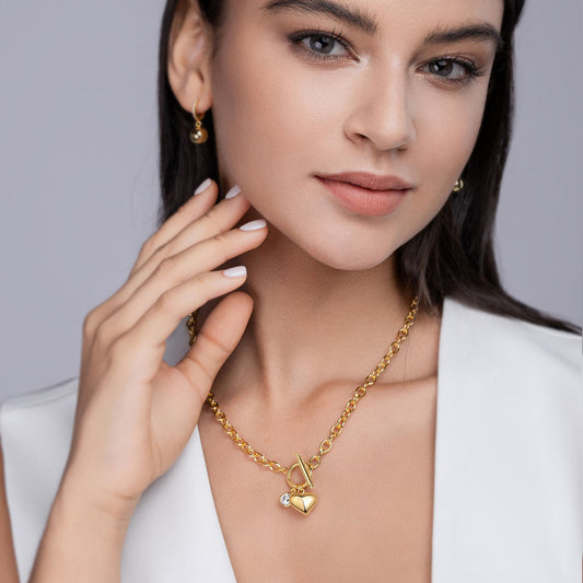 Gold Moissanite Heart Toggle Necklace