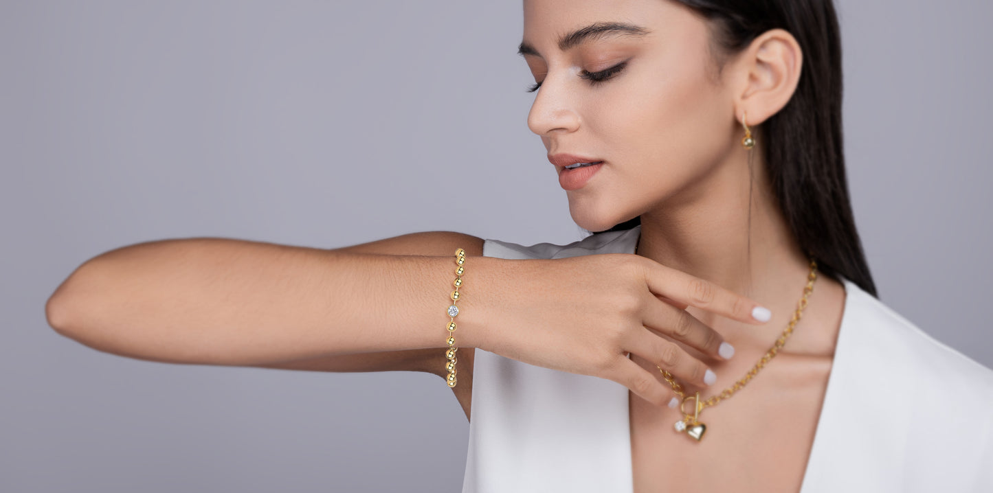 Gold Ball Chain Solitaire Moissanite Bracelet