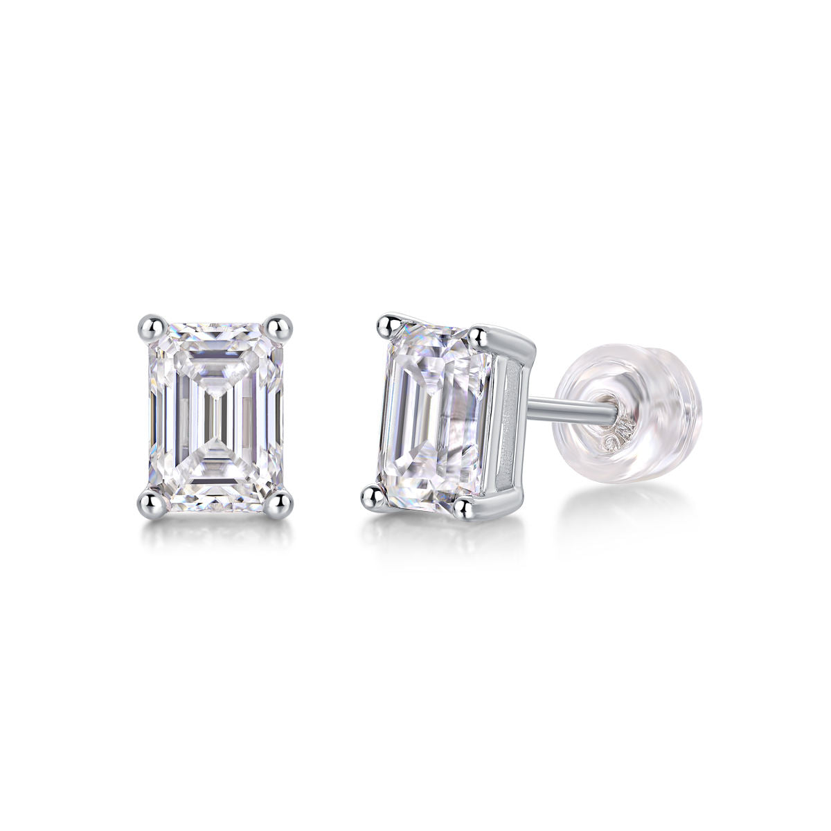 White Gold Baguette Moissanite Studs