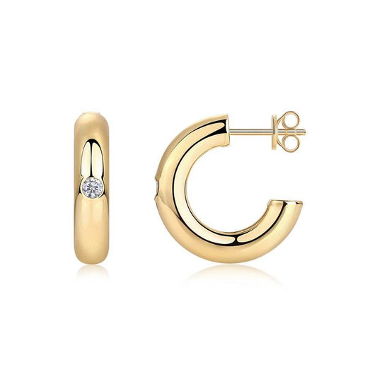 Gold Huggie Hoop Earring with Moissanite