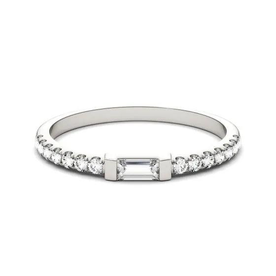 18k White Gold Eternity Band with Emerald Moissanite