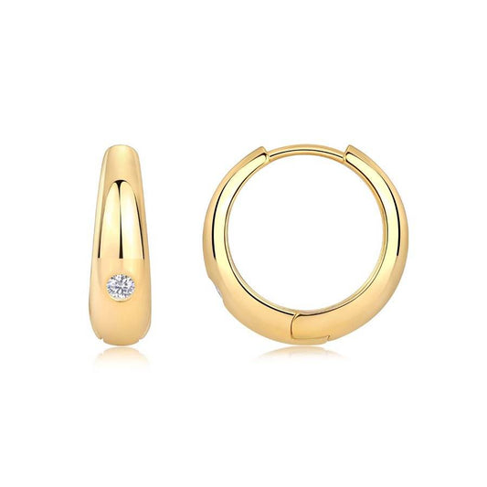 Gold Huggie Hoop Earrings with Moissanite Stud