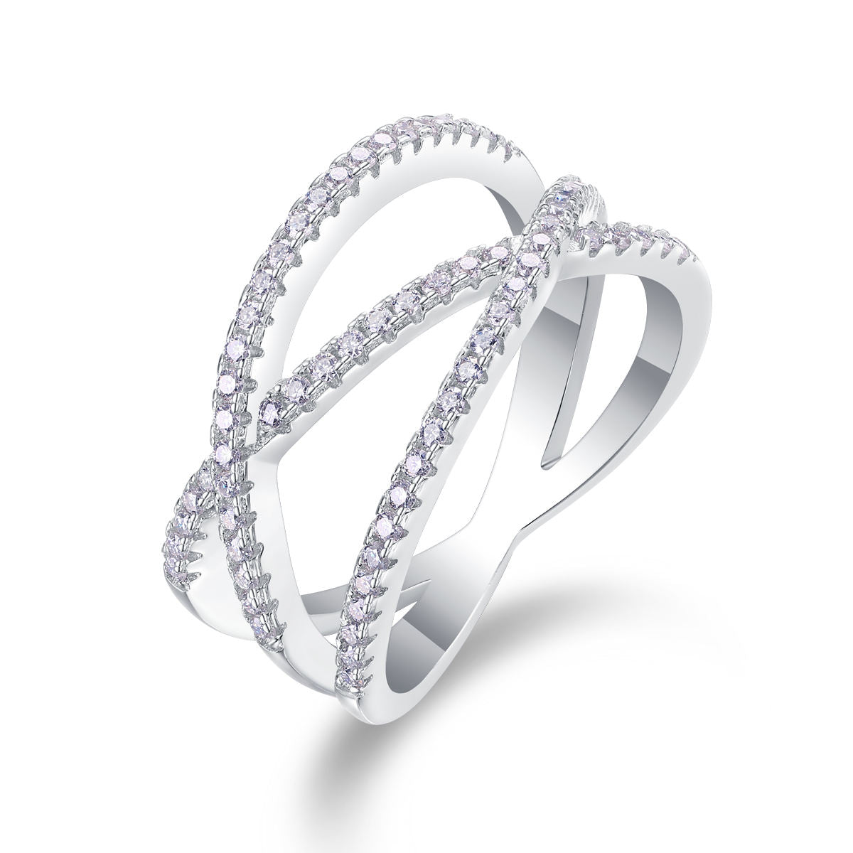 White Gold Crisscross Pavé Moissanite Ring