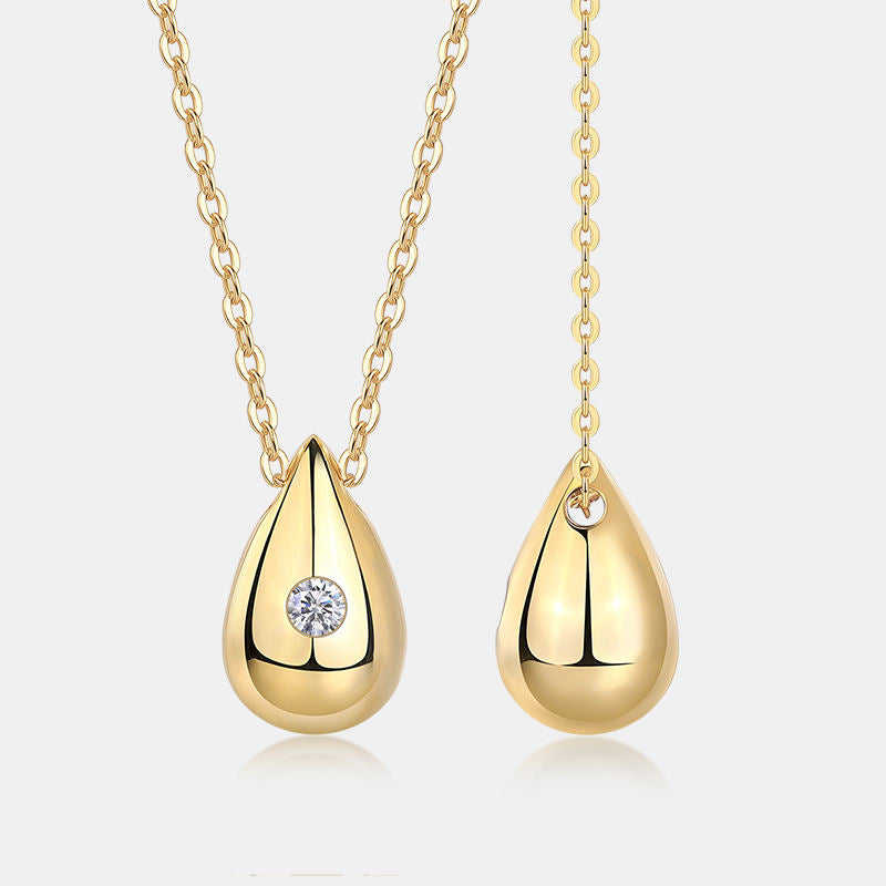 Gold Pear Shape Moissanite Solid Necklace