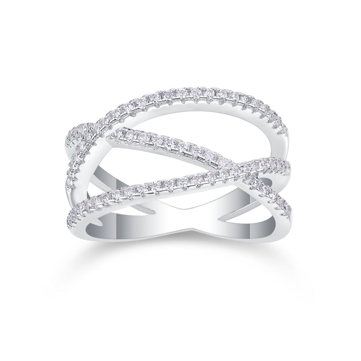 White Gold Crisscross Pavé Moissanite Ring