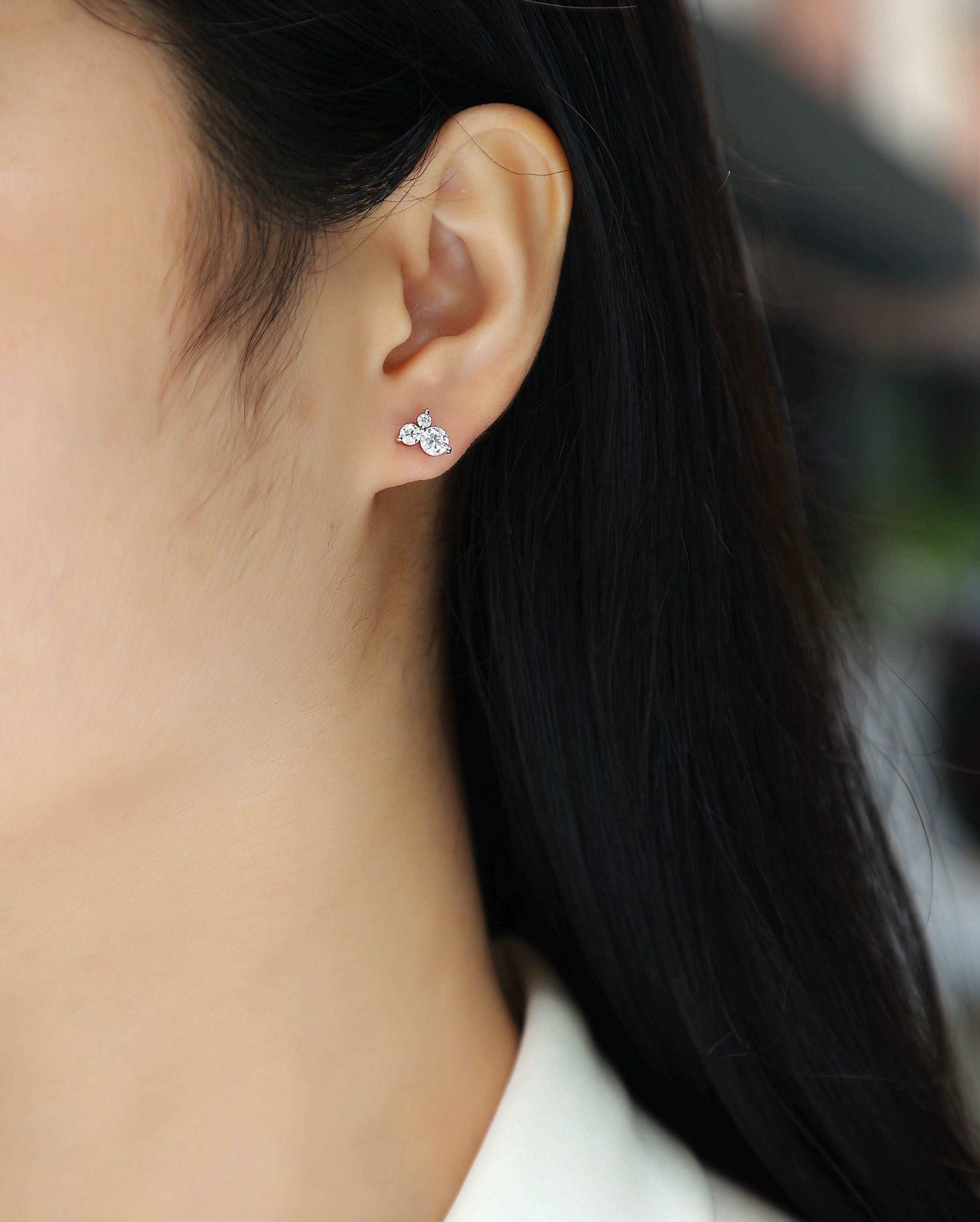 White Gold Cluster Moissanite Earrings