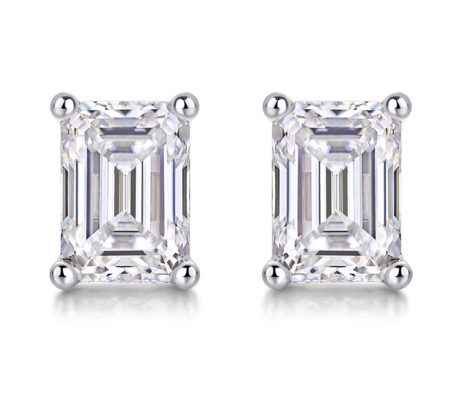 White Gold Baguette Moissanite Studs