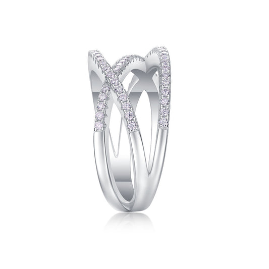 White Gold Crisscross Pavé Moissanite Ring