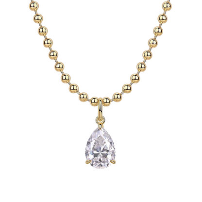 Gold Ball Chain Solitaire Drop Moissanite Necklace
