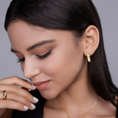 Gold Huggie Hoop Earring with Moissanite