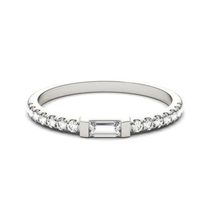 18k White Gold Eternity Band with Emerald Moissanite