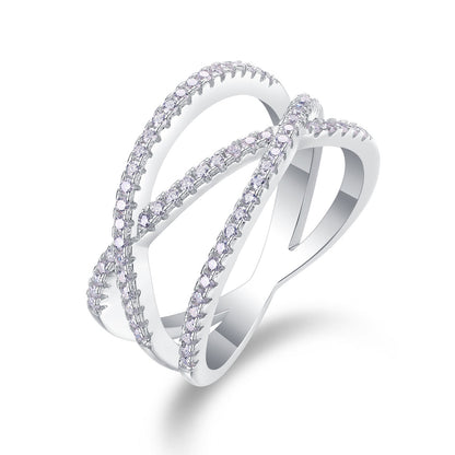 White Gold Crisscross Pavé Moissanite Ring