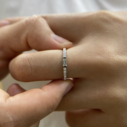 18k White Gold Eternity Band with Emerald Moissanite