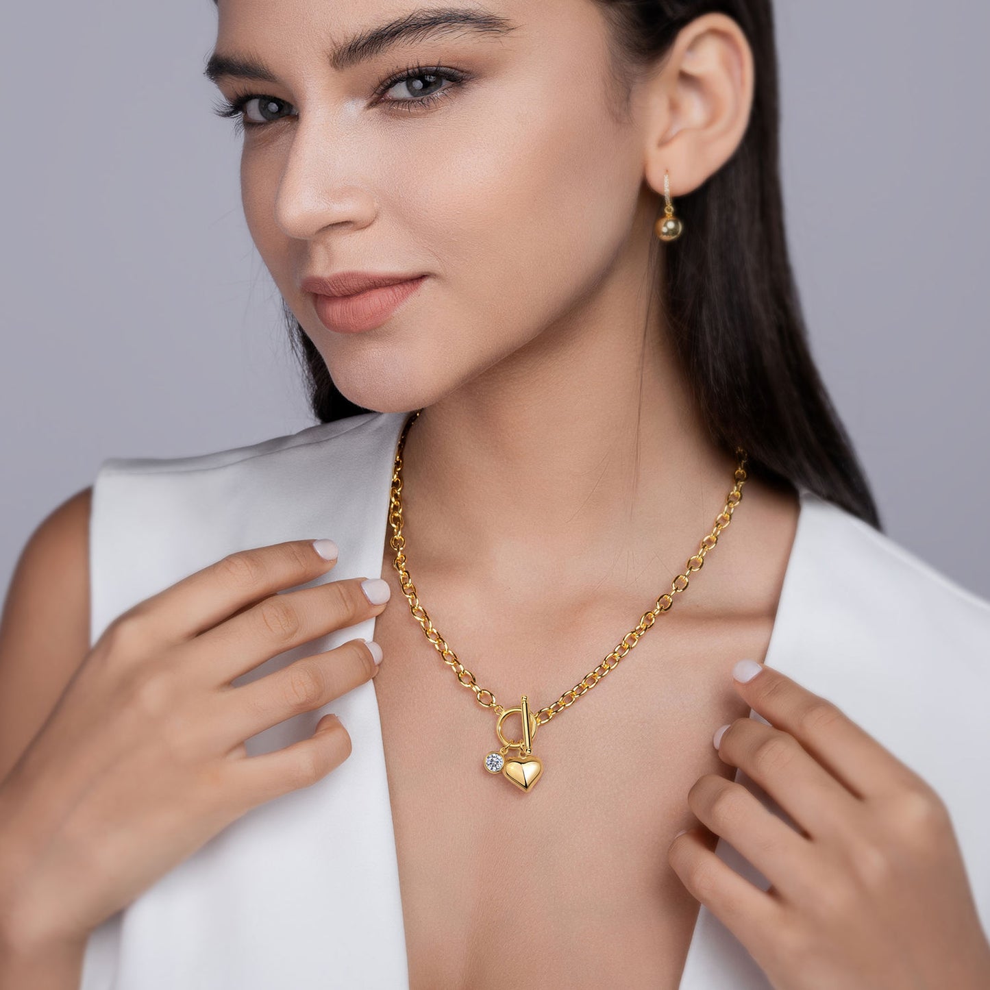Gold Moissanite Heart Toggle Necklace