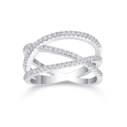 White Gold Crisscross Pavé Moissanite Ring