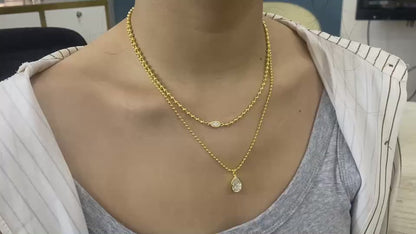 Gold Ball Chain Stacked Necklace with Moissanite Pear Drop